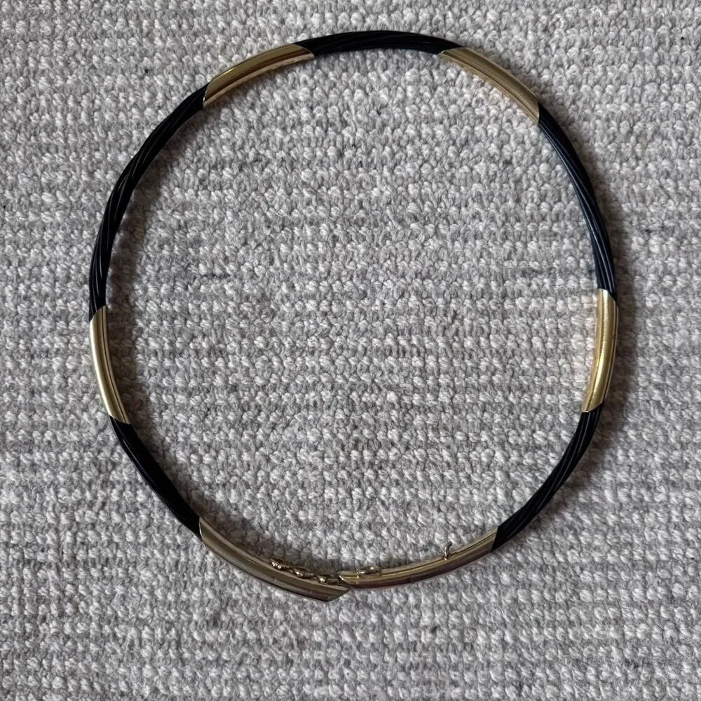 Vintage Black & Gold Metal Slim Waist Belt - XS/S
